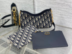 DIOR CD HOBO AVENUE 21CM BLUE OBLIQUE EMBROIDERY