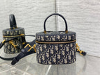 DIOR CD SIGNATURE VANITY 16CM BLUE OBLIQUE EMBROIDERY