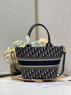 DIOR CD NEW BASKET BAG BLUE OBLIQUE EMBROIDERY
