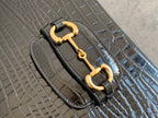 GUCCI 1955 Horsebit Bag 25cm Black Crocodile Leather Gold Hardware
