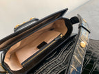 GUCCI 1955 Horsebit Bag 25cm Black Crocodile Leather Gold Hardware