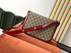 GUCCI 1955 Horsebit Bag 25cm Red Leather Beige Canvas Gold Hardware