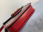 GUCCI 1955 Horsebit Bag 25cm Red Leather Beige Canvas Gold Hardware