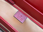 GUCCI 1955 Horsebit Bag 25cm Red Leather Beige Canvas Gold Hardware