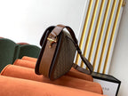 GUCCI 1955 Horsebit Bag 25cm Brown Leather Beige Canvas Gold Hardware
