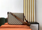 GUCCI 1955 Horsebit Bag 25cm Brown Leather Beige Canvas Gold Hardware