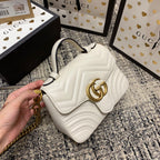 GUCCI Marmont 21cm Mini Top White Calfskin Gold Hardware
