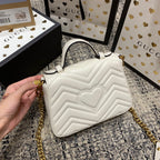 GUCCI Marmont 21cm Mini Top White Calfskin Gold Hardware