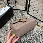 GUCCI Marmont 21cm Mini Top Dark Beige Calfskin Gold Hardware