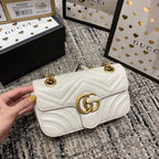 GUCCI Marmont 22cm White Calfskin Gold Hardware