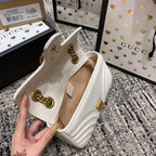GUCCI Marmont 22cm White Calfskin Gold Hardware