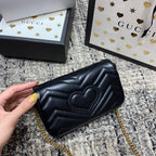GUCCI Marmont Mini 16.5cm Black Calfskin Gold Hardware