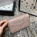GUCCI Marmont Mini 16.5cm Dark Beige Calfskin Gold Hardware