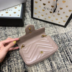 GUCCI Marmont Mini 16.5cm Dark Beige Calfskin Gold Hardware