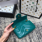 GUCCI Marmont Mini 16.5cm Turquoise Calfskin Gold Hardware