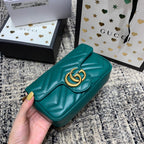 GUCCI Marmont Mini 16.5cm Turquoise Calfskin Gold Hardware