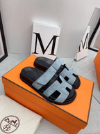 HERMES Chypre Sandal Black insole Light Blue lining