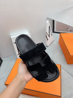 HERMES Chypre Sandal Black velvet lining
