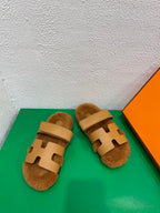 HERMES Chypre Sandal Gold shearling insole Gold goatskin lining