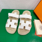 HERMES Chypre Sandal White shearling insole White goatskin lining