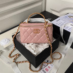 CHANEL Vanity Case 17cm Pink Lambskin Gold hardware