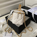 CHANEL Vanity Case 17cm White Lambskin Gold hardware