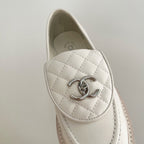 CHANEL Moasins White Quilted Calfskin Silver