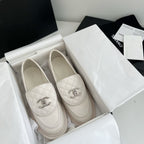 CHANEL Moasins White Quilted Calfskin Silver